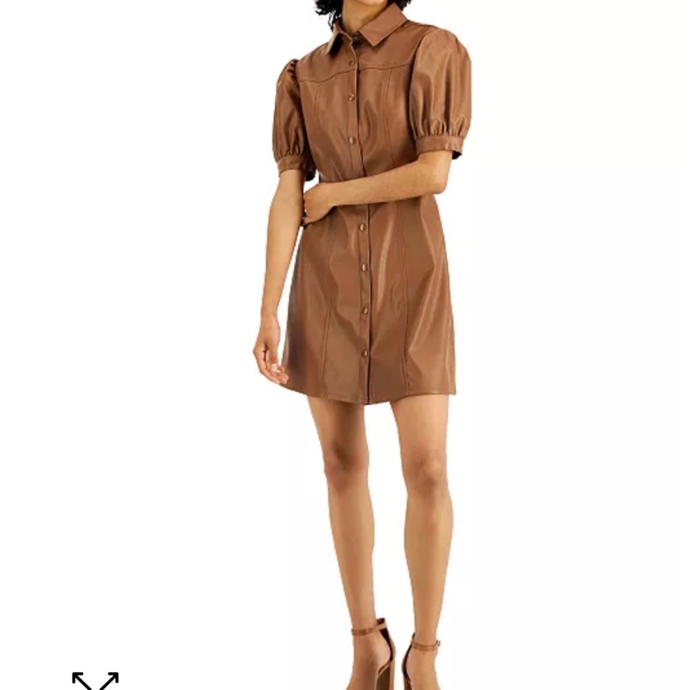 Kit +sky faux leather button pleated dress